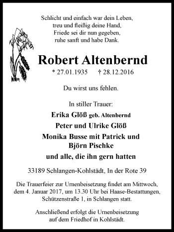 Traueranzeige von Robert Altenbernd von Westfalen-Blatt