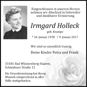 Traueranzeige von Irmgard Holleck von Westfalen-Blatt