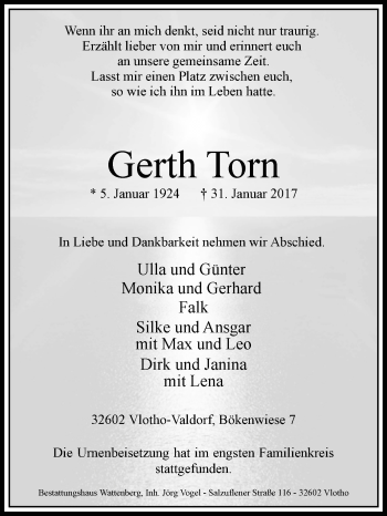 Traueranzeige von Gerth Torn von Westfalen-Blatt