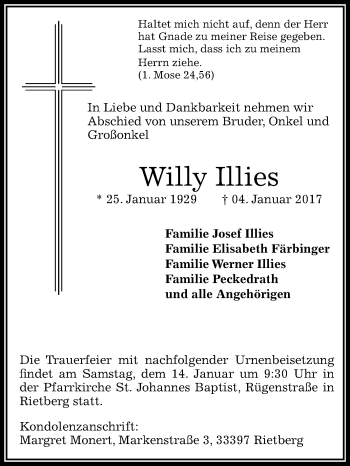 Traueranzeige von Willy Illies von Westfalen-Blatt