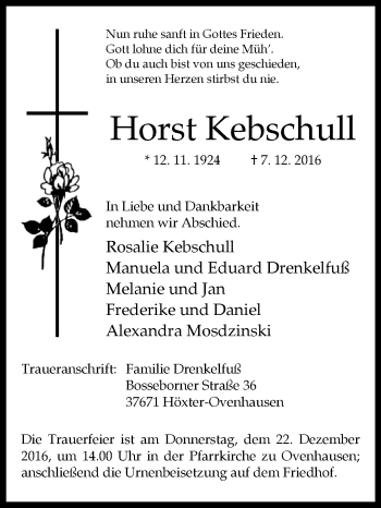 Traueranzeige von Horst Kebschull von Westfalen-Blatt