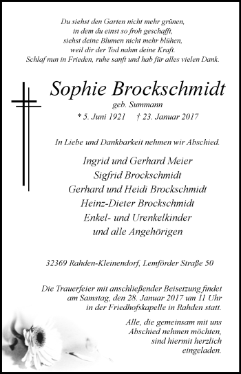 Traueranzeige von Sophie Brockschmidt von Westfalen-Blatt