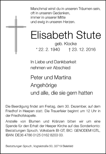 Traueranzeige von Elisabeth Stute von Westfalen-Blatt