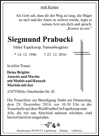 Traueranzeige von Siegmund Prabucki von Westfalen-Blatt