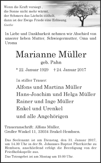 Traueranzeige von Marianne Müller von Westfalen-Blatt