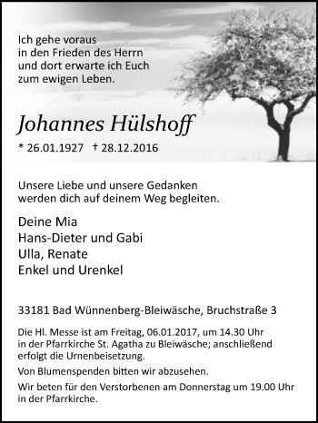 Traueranzeige von Johannes Hülshoff von Westfalen-Blatt