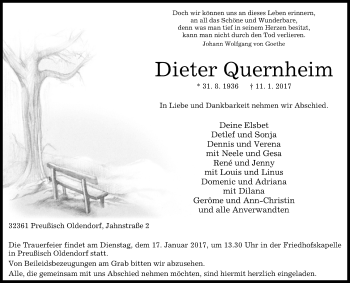 Traueranzeige von Dieter Quernheim von Westfalen-Blatt