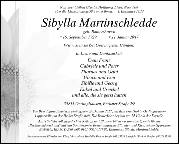 Traueranzeige von Sibylla Martinschledde von Westfalen-Blatt