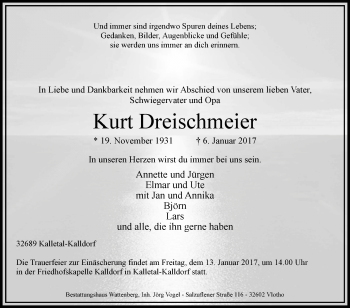 Traueranzeige von Kurt Dreischmeier von Westfalen-Blatt