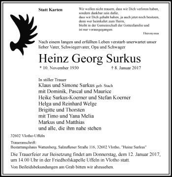 Traueranzeige von Heinz Georg Surkus von Westfalen-Blatt