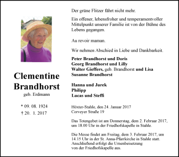 Traueranzeige von Clementine Brandhorst von Westfalen-Blatt