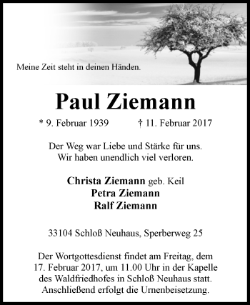 Traueranzeige von Paul Ziemann von Westfalen-Blatt