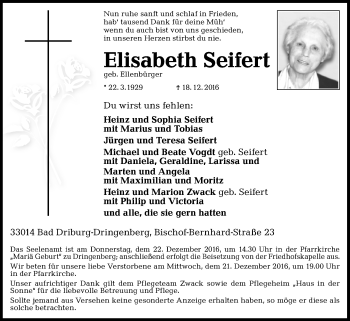 Traueranzeige von Elisabeth Seifert von Westfalen-Blatt