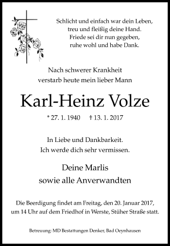 Traueranzeige von Karl-Heinz Volze von Westfalen-Blatt