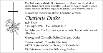 Traueranzeige von Charlotte Dufke von Westfalen-Blatt