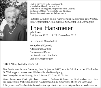 Traueranzeige von Thea Hansmeier von Westfalen-Blatt