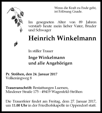 Traueranzeige von Heinrich Winkelmann von Westfalen-Blatt