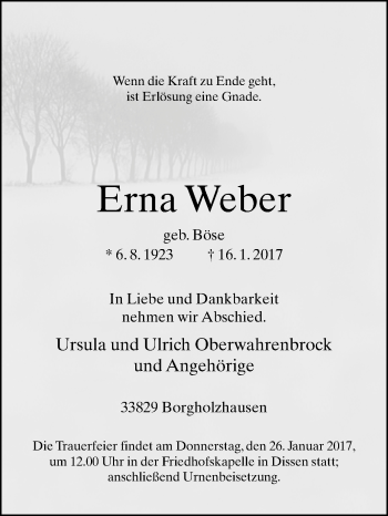 Traueranzeige von Erna Weber von Westfalen-Blatt