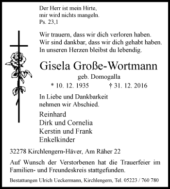 Traueranzeige von Gisela Große-Wortmann von Westfalen-Blatt