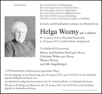 Traueranzeige von Helga Wozny von Westfalen-Blatt