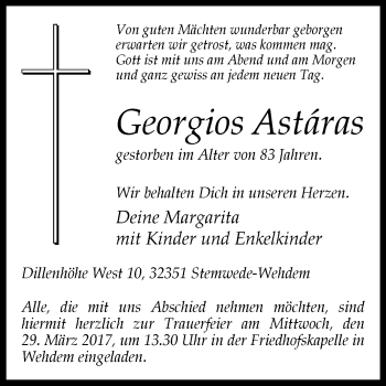 Traueranzeige von Georgios Astáras von Westfalen-Blatt