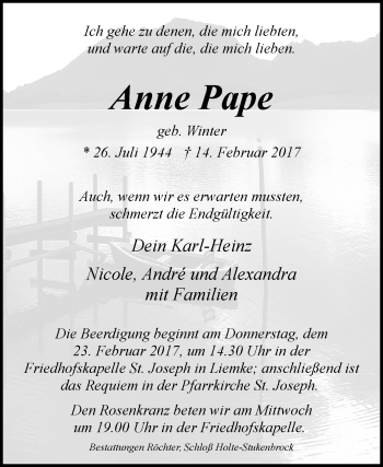 Traueranzeige von Anne Pape von Westfalen-Blatt