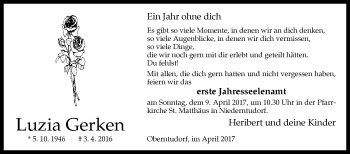 Traueranzeige von Luzia Gerken von Westfalen-Blatt