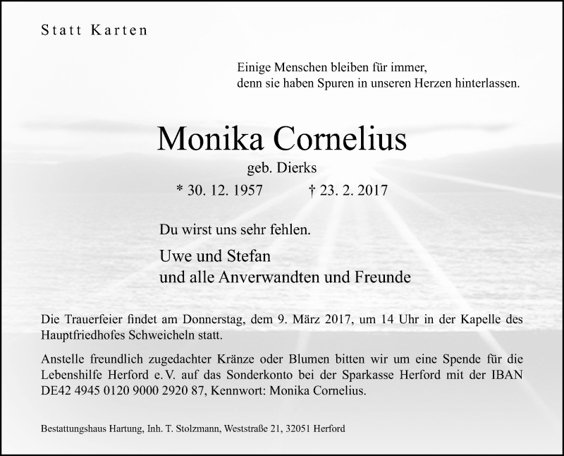 Traueranzeigen von Monika Cornelius | www.westfalen-blatt.de