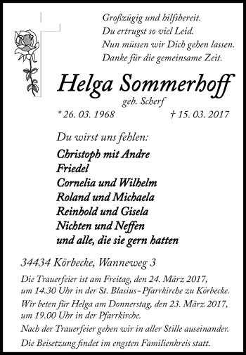 Traueranzeige von Helga Sommerhoff von Westfalen-Blatt