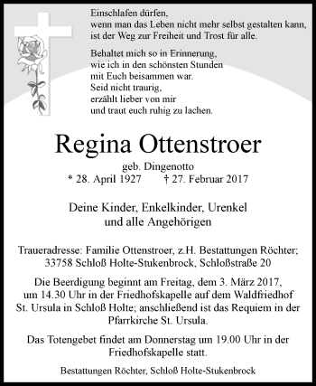 Traueranzeige von Regina Ottenstroer von Westfalen-Blatt