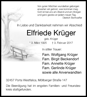 Traueranzeige von Elfriede Krüger von Westfalen-Blatt