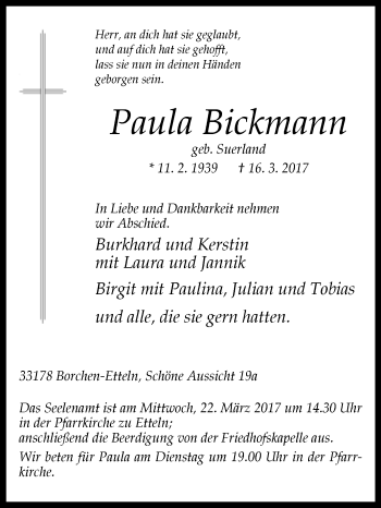 Traueranzeige von Paula Bickmann von Westfalen-Blatt