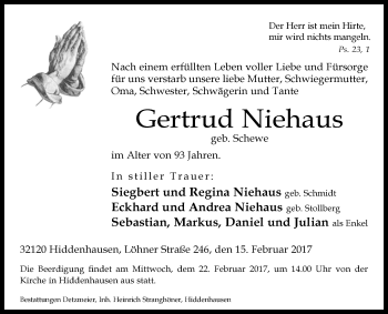 Traueranzeige von Gertrud Niehaus von Westfalen-Blatt