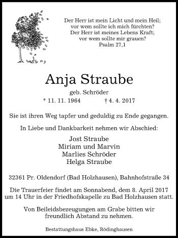 Traueranzeige von Anja Straube von Westfalen-Blatt