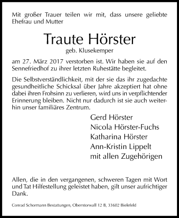 Traueranzeige von Traute Hörster von Westfalen-Blatt