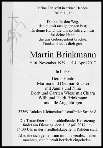 Traueranzeige von Martin Brinkmann von Westfalen-Blatt