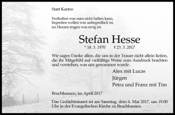 Traueranzeige von Stefan Hesse von Westfalen-Blatt