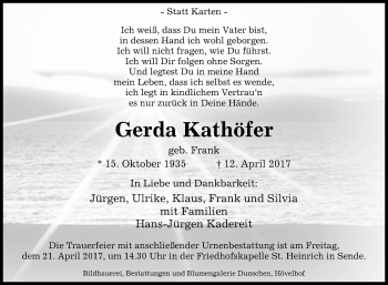 Traueranzeige von Gerda Kathöfer von Westfalen-Blatt