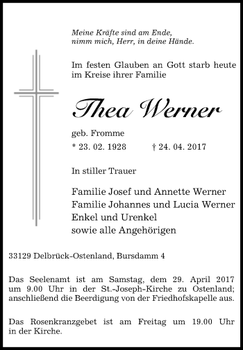 Traueranzeige von Thea Werner von Westfalen-Blatt