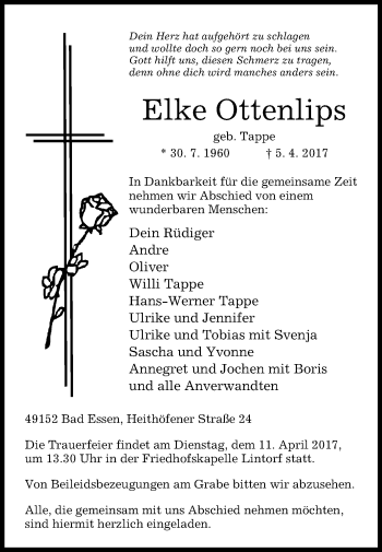 Traueranzeige von Elke Ottenlips von Westfalen-Blatt