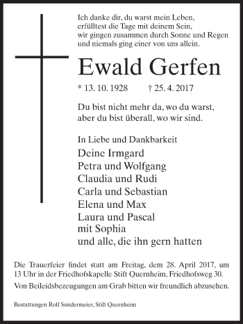 Traueranzeige von Ewald Gerfen von Westfalen-Blatt