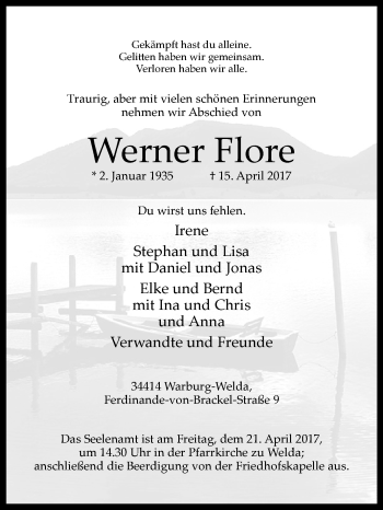 Traueranzeige von Werner Flore von Westfalen-Blatt