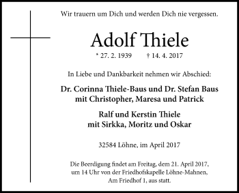 Traueranzeige von Adolf Thiele von Westfalen-Blatt