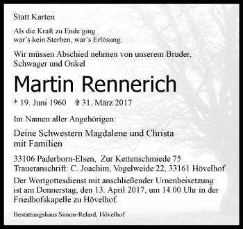 Traueranzeige von Martin Rennerich von Westfalen-Blatt