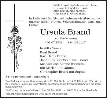 Traueranzeige von Ursula Brand von Westfalen-Blatt
