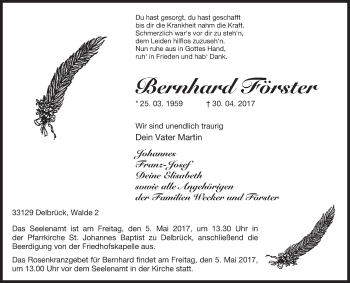 Traueranzeige von Bernhard Förster von WESTFALEN-BLATT