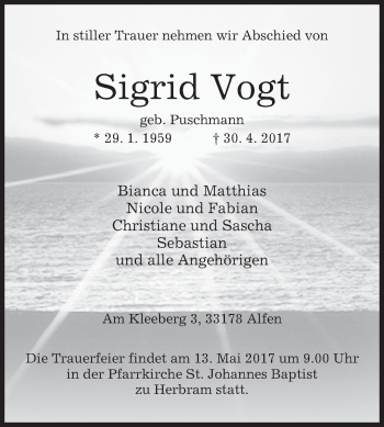 Traueranzeige von Sigrid Vogt von Westfalen-Blatt