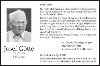 Traueranzeige von Josef Götte von Westfalen-Blatt