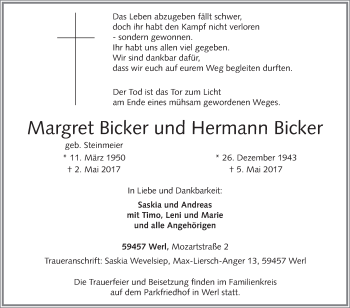 Traueranzeige von Margret und Hermann Bicker von Westfalen-Blatt