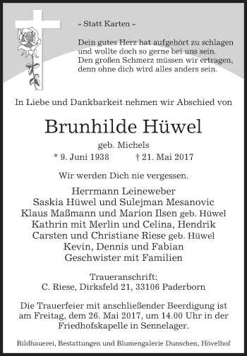 Traueranzeige von Brunhilde Hüwel von Westfalen-Blatt